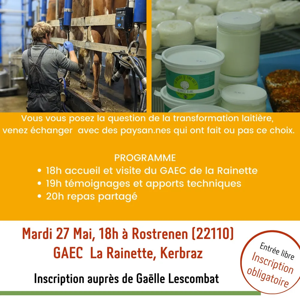 Rencontre autour des différents types de fermes laitières au GAEC de la Rainette avec Agriculture Paysanne 22. Quels aspects prendre en compte pour décider de transformer ou pas ?