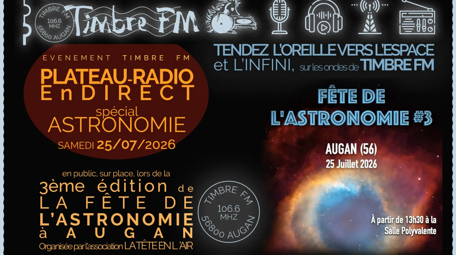 25/07/2026 => TIMBRE FM en Direct de la 3ème FÊTE DE L'ASTRONOMIE à AUGAN !