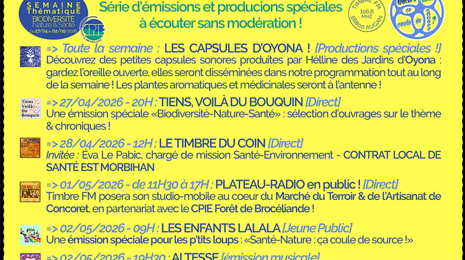 Du 27/04 au 02/05/2026 => SEMAINE THÉMATIQUE "Nature-Santé : ça coule de source ?" => PROGRAMMATION !