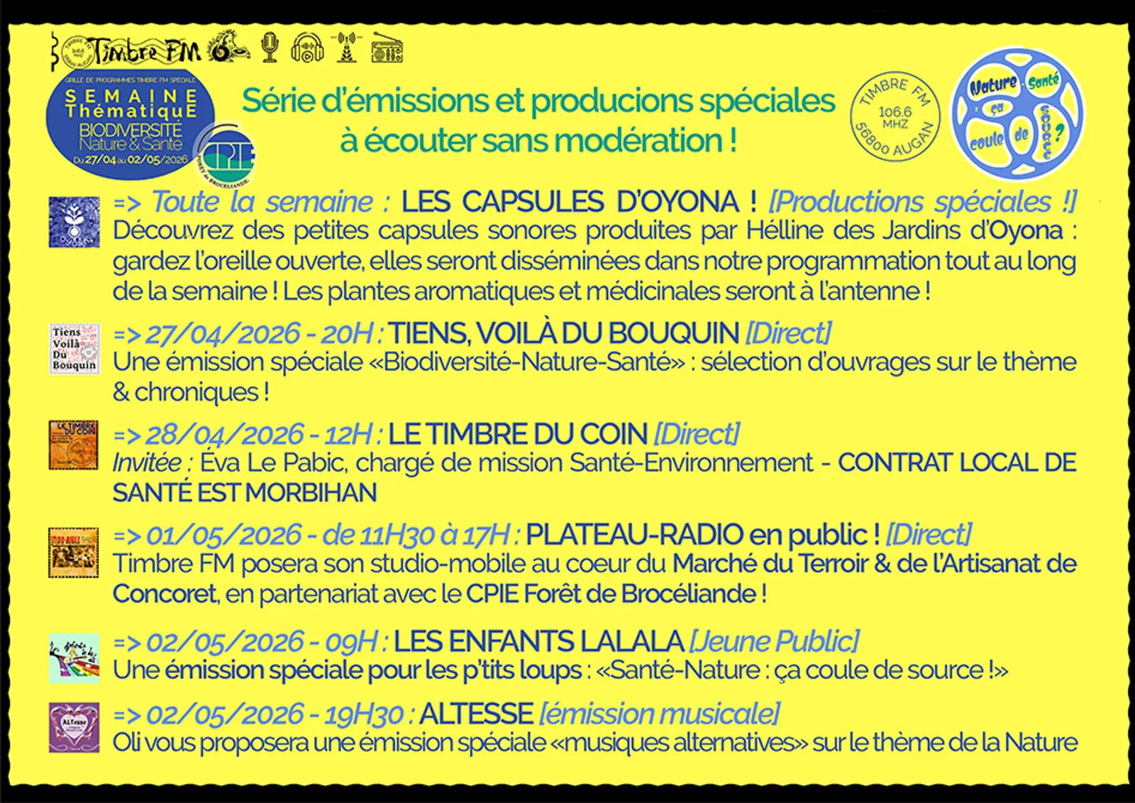 Du 27/04 au 02/05/2026 => SEMAINE THÉMATIQUE "Nature-Santé : ça coule de source ?" => PROGRAMMATION !