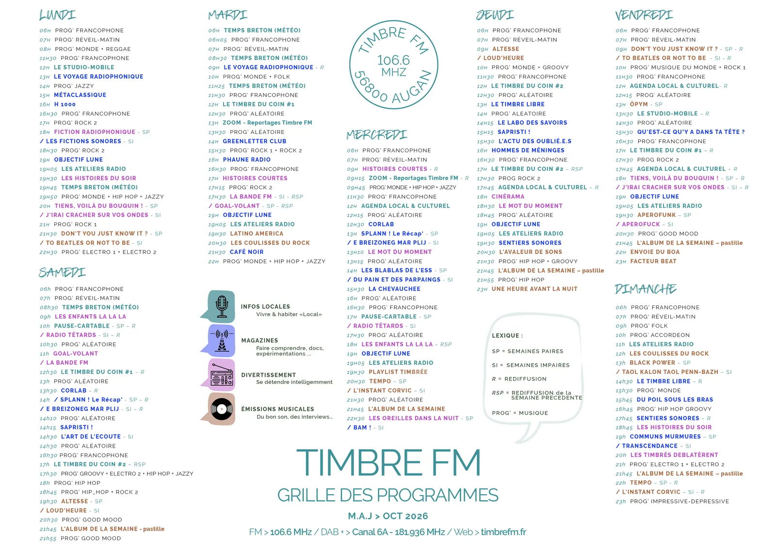 NOUVELLE GRILLE DE PROGRAMMES - RENTRÉE - OCT 2026 !