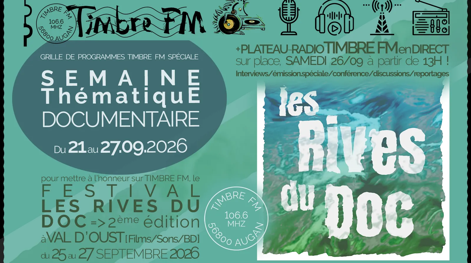 26/09/2026 => PLATEAU-RADIO TIMBRE FM en direct du FESTIVAL LES RIVES DU DOC !