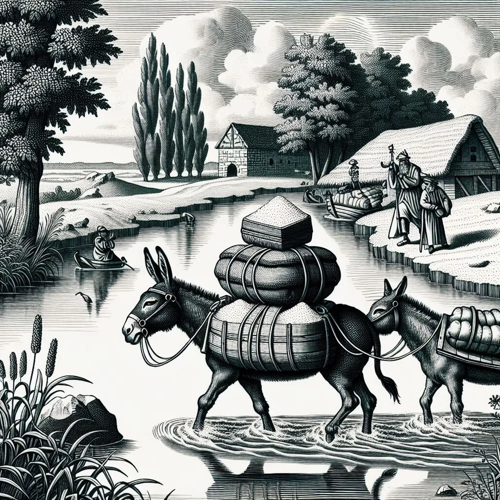 L'Âne chargé d'éponges et l'Âne chargé de sel