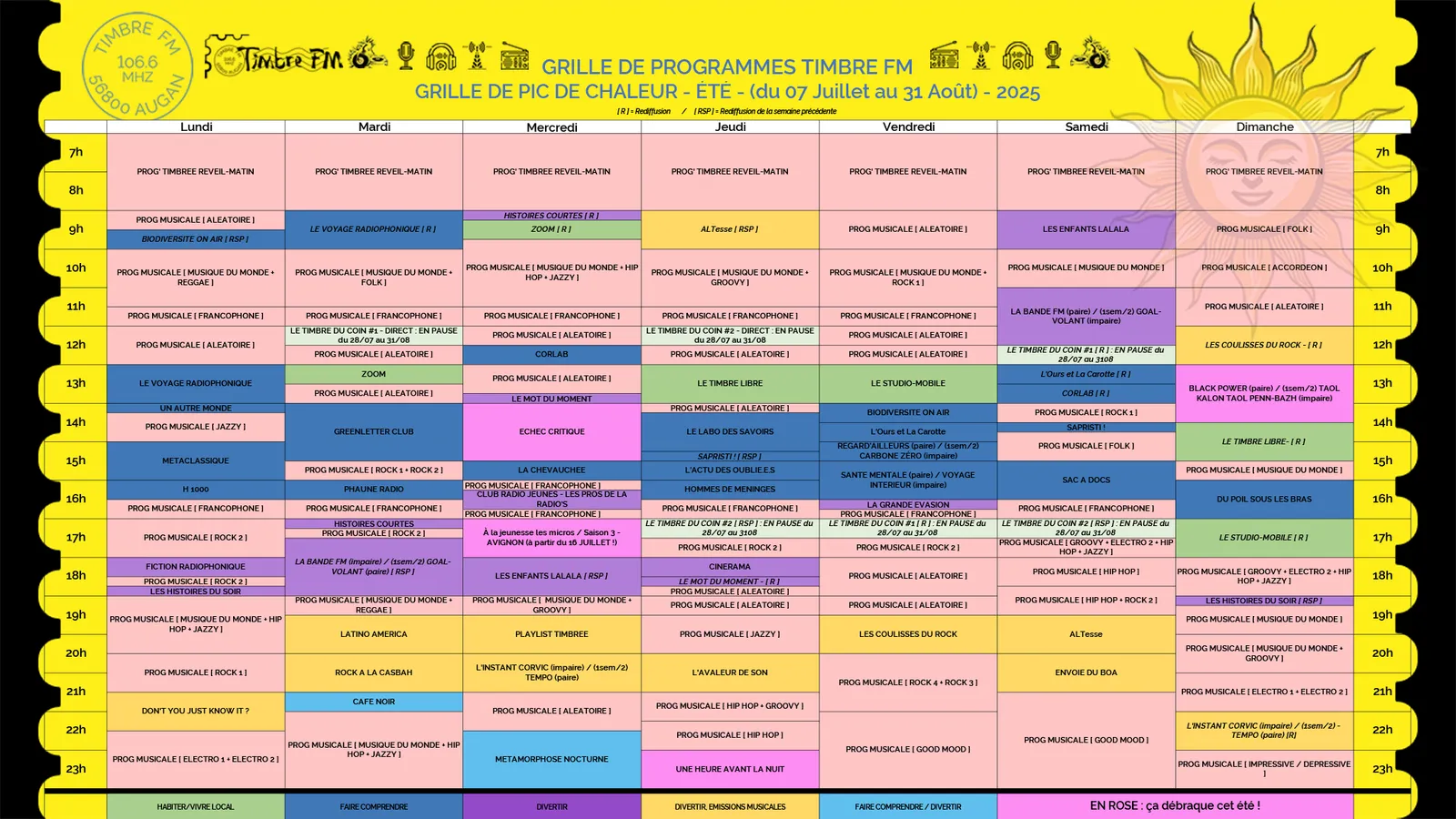 GRILLE DE PROGRAMMES Timbre FM => ÉTÉ 2025 ! Du 07 Juillet au 31 Août !