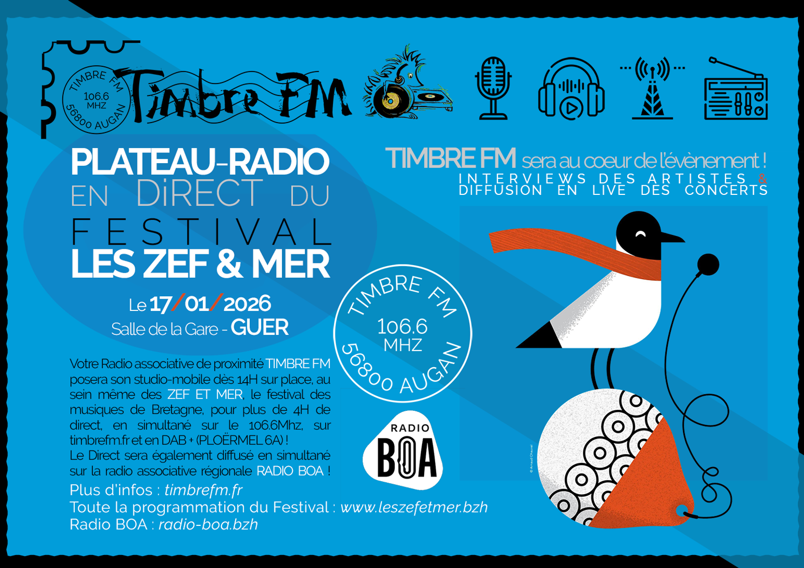 [STUDIO-MOBILE] Couverture d'événement TIMBRE FM : FESTIVAL LES ZEF ET MER 2026 ! GUER