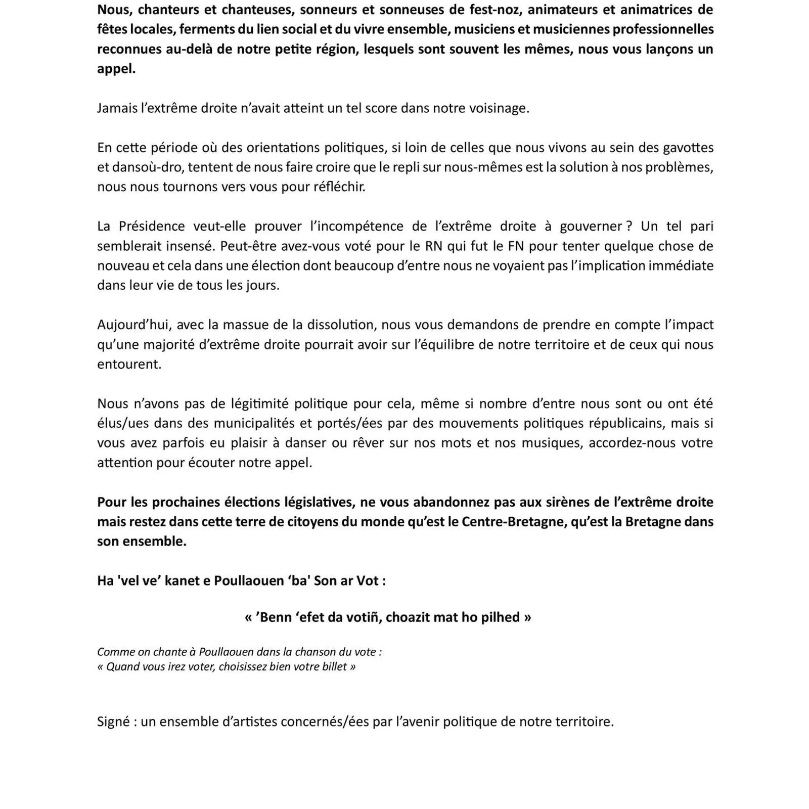 "Ne vous abandonnez pas aux sirènes de l'extrême droite"