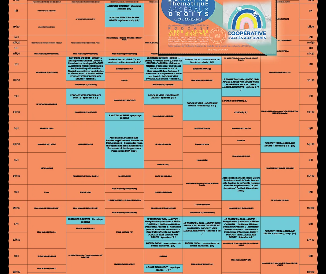 Du 17 au 23/11/2025 => Semaine Thématique "VERS L’ACCÈS AUX DROITS" sur TIMBRE FM : Grille de programmes spéciale !
