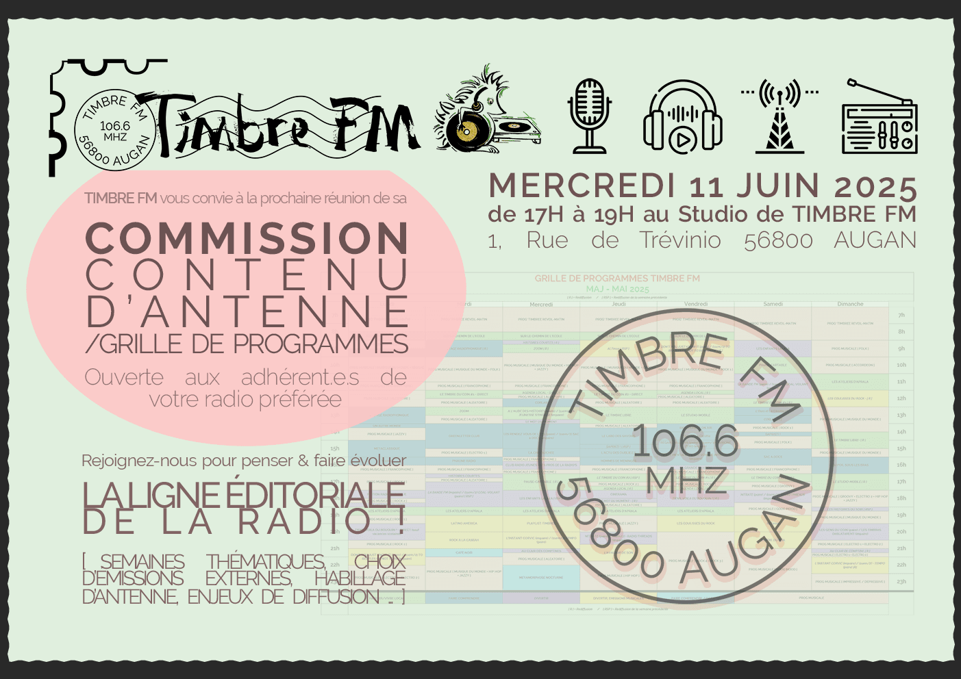 COMMISSION CONTENU D'ANTENNE/GRILLE DE PROGRAMMES de TIMBRE FM : Rejoignez-nous !