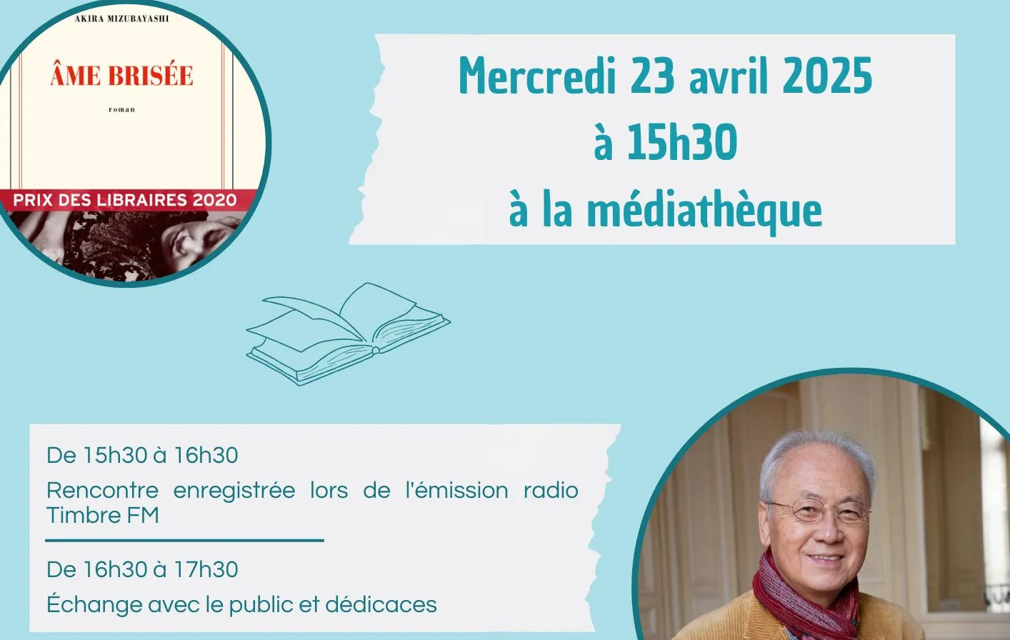 MERCREDI 23 AVRIL 2025 => TIENS, VOILÀ DU BOUQUIN : Hors les murs ! Rencontre avec AKIRA MIZUBAYASHI à la médiathèque de GUER !
