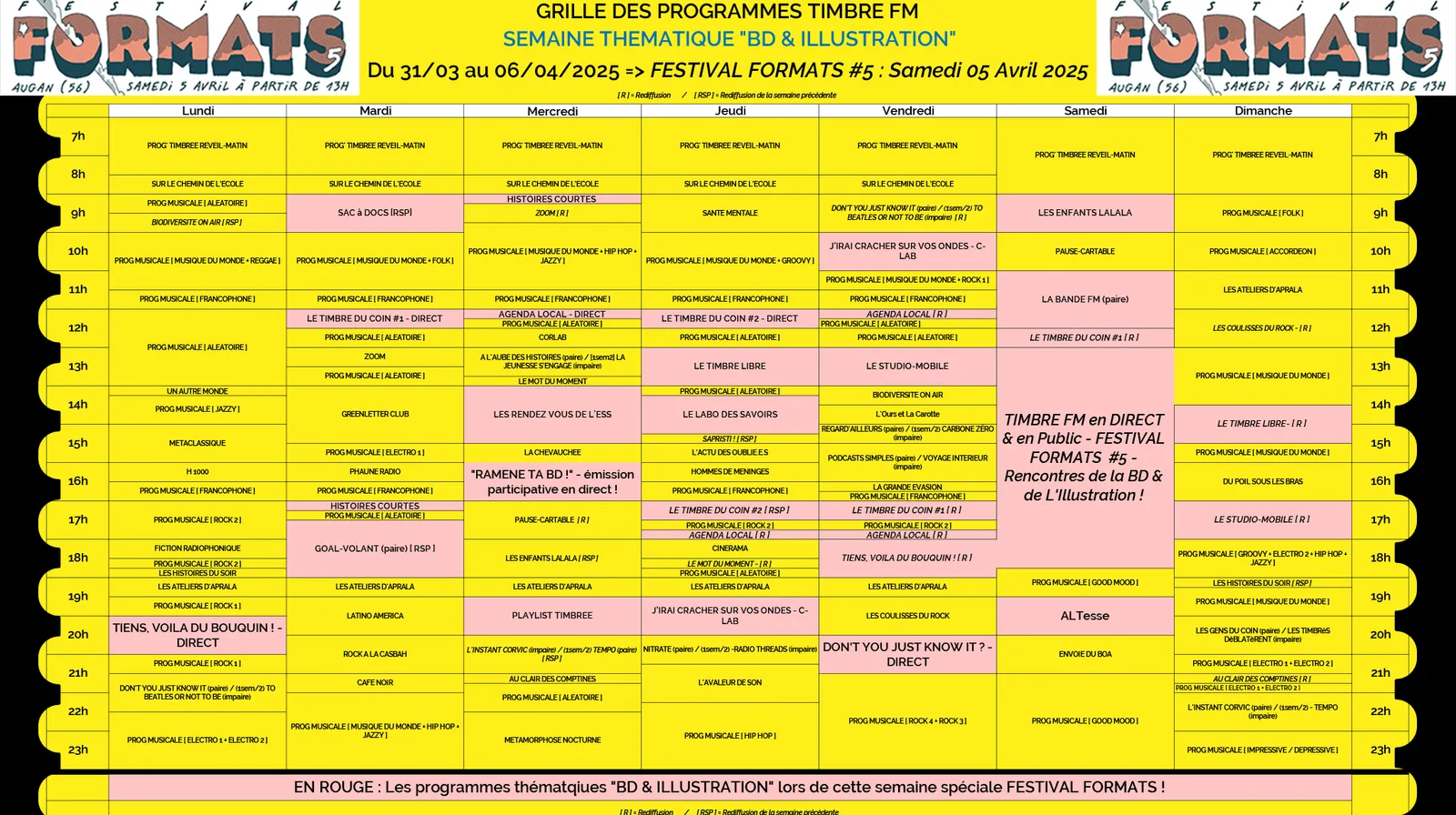 DU 31/03 au 06/04/2025 => GRILLE DE PROGRAMMES - SEMAINE THÉMATIQUE TIMBRE FM : "BD & ILLUSTRATION" [Festival FORMATS #5]