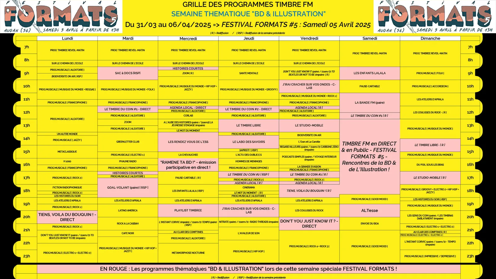 DU 31/03 au 06/04/2025 => GRILLE DE PROGRAMMES - SEMAINE THÉMATIQUE TIMBRE FM : "BD & ILLUSTRATION" [Festival FORMATS #5]