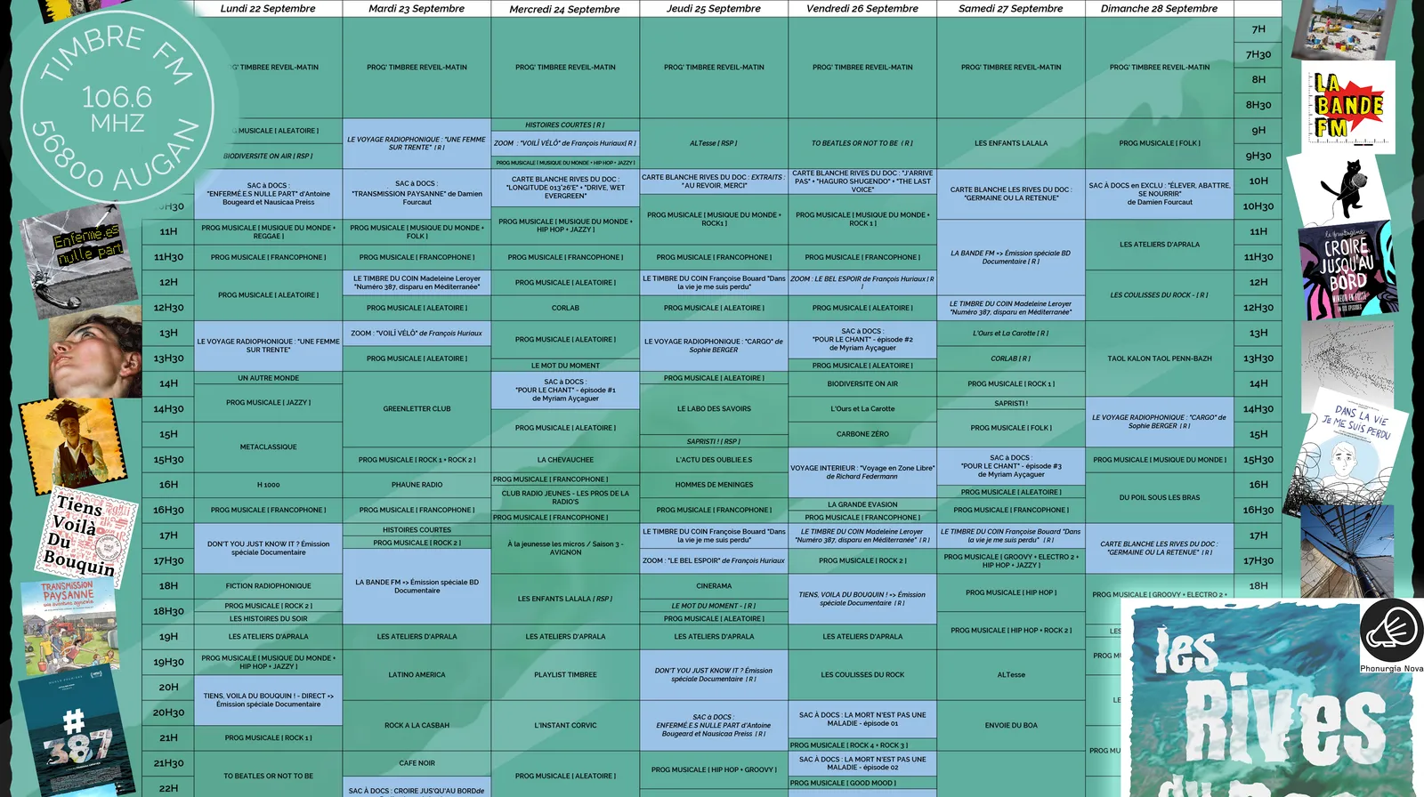 Du 22 au 28/09/2025 => GRILLE DE PROGRAMMES Spéciale - Semaine Thématique "DOCUMENTAIRES - D'une rive à l'autre" sur TIMBRE FM ! <=> FESTIVAL LES RIVES DU DOC !