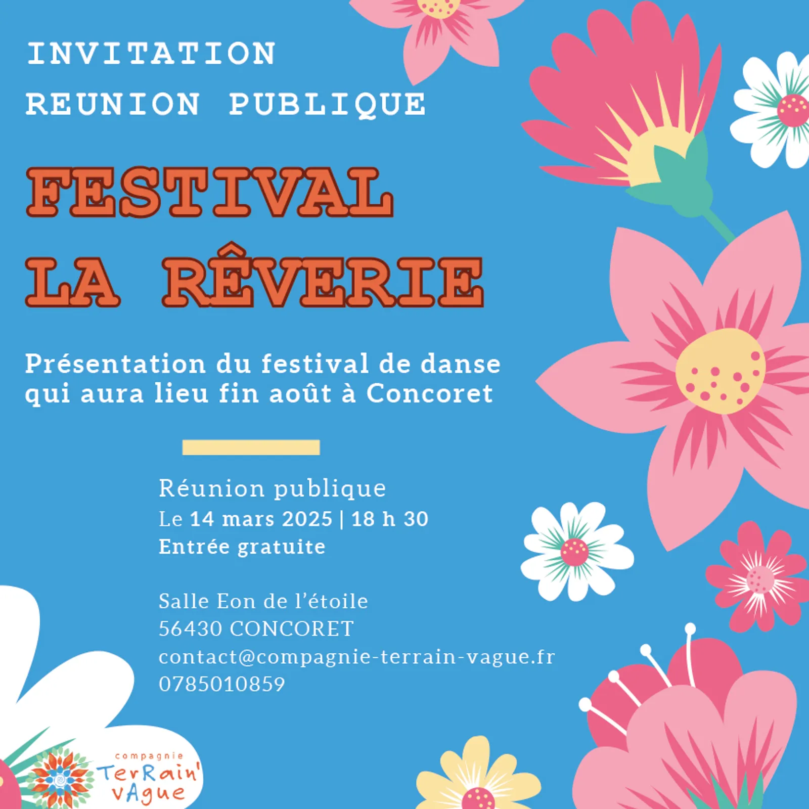 LE TIMBRE DU COIN 2025 => [INTW] COMPAGNIE TERRAIN VAGUE - Réunion Publique de présentation du FESTIVAL DE DANSE "LA RÊVERIE" - 14/03/2025 à CONCORET