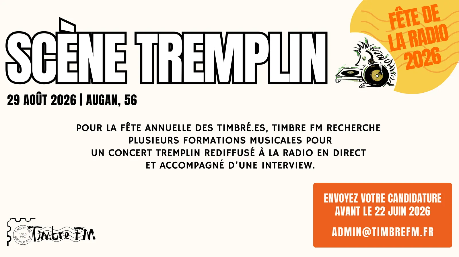29/08/2026 => CONCERT TREMPLIN : candidate pour te produire sur une scène locale le tout rediffusé en direct à la radio ! 