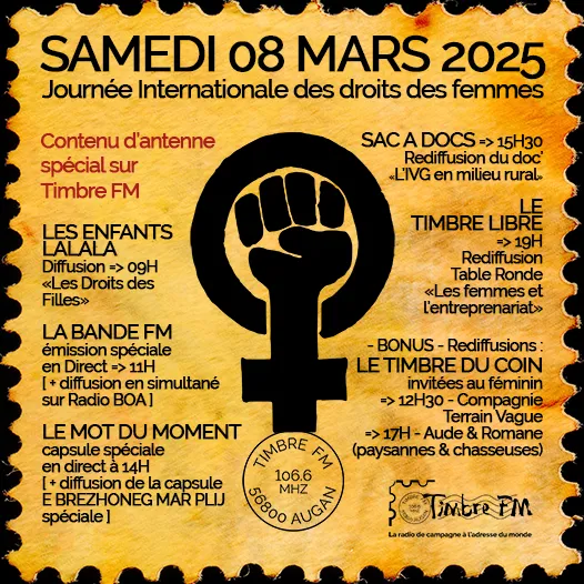 SAMEDI 08 MARS 2025 – Journée Internationale des Droits des Femmes – sur Timbre FM ! 